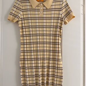 Guest in Residence Yellow and Brown Checkered Polo Dress